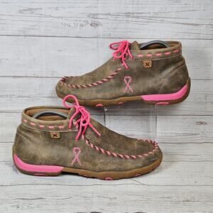 Twisted X Moccasin Moc Boots Women's Brown Pink Breast Cancer Awareness US 10 M
